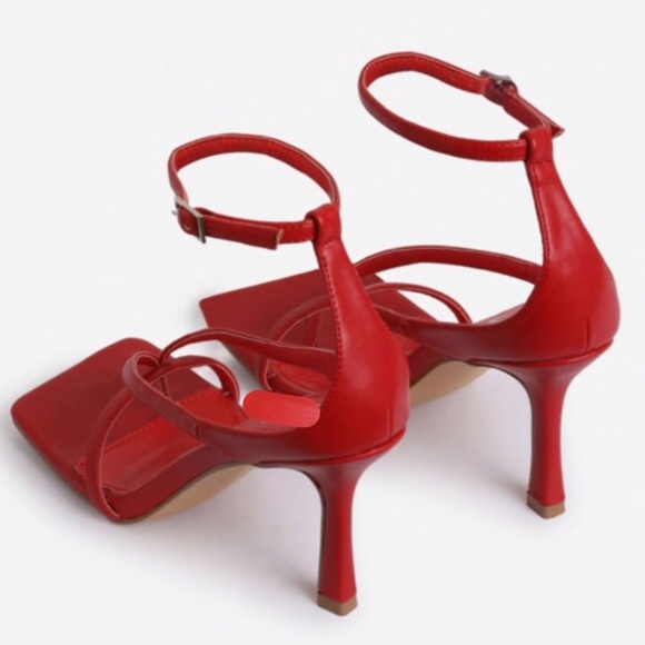 !!NEW!! Square Toe Ankle Wrap Thong Heels - Red - Picture 6 of 9